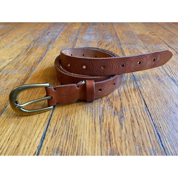 FOSSIL Boho Embossed Brown Leather Belt sz XL - Picture 4 of 10